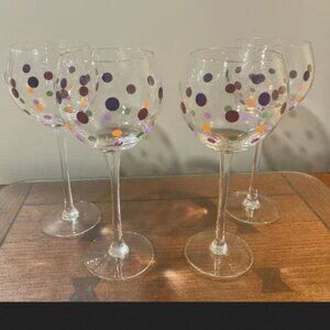 Set of 4 Pampered Chef Simple Additions Dot Wine Glasses